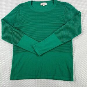 Linea Green Textured Knit Sweater Women's Size 10 Ribbed Detail Pullover
